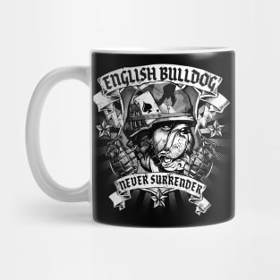 English Bulldog Never Surrender Logo Badge Mug